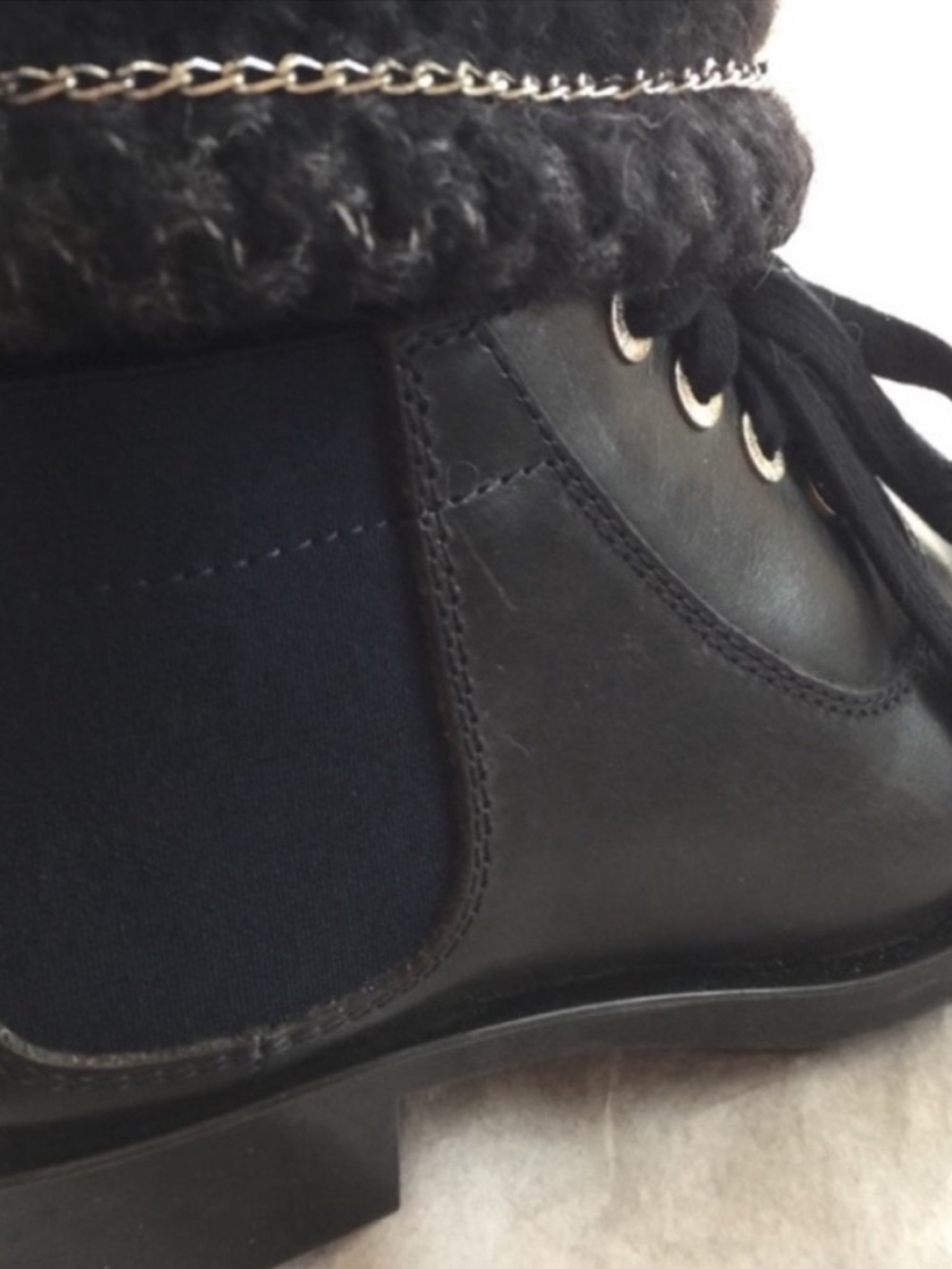 $1450 CHANEL Black Knit Shaft Lace-Up Mid-Calf Boots size 36.5 - US 6-6.5 EUC - Picture 10 of 15